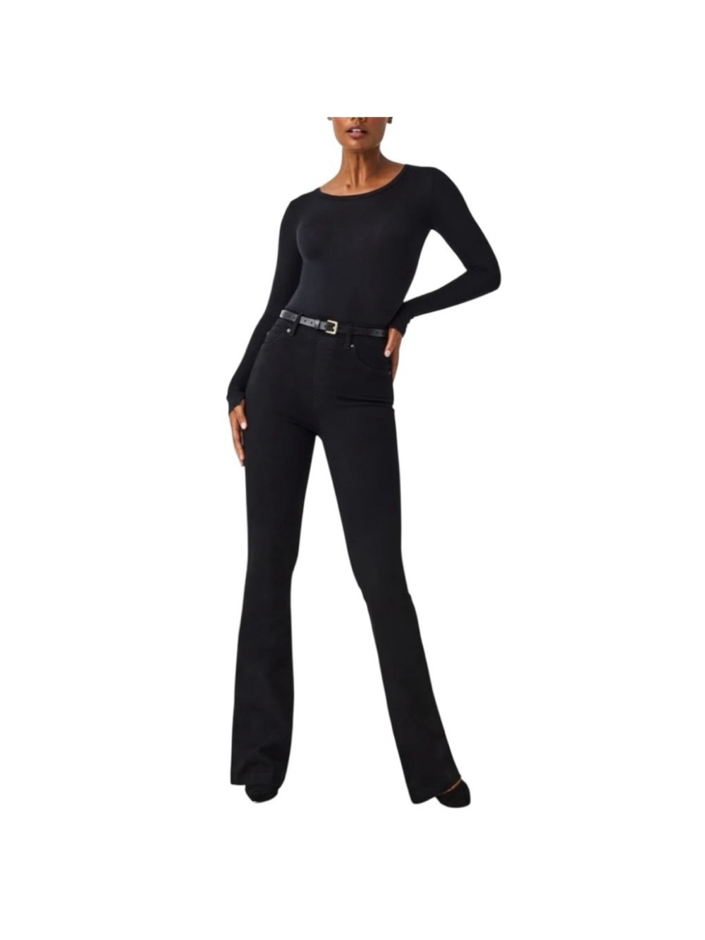 SPANX EVERYWHERE BLACK FLARE PULL ON JEANS Size Small